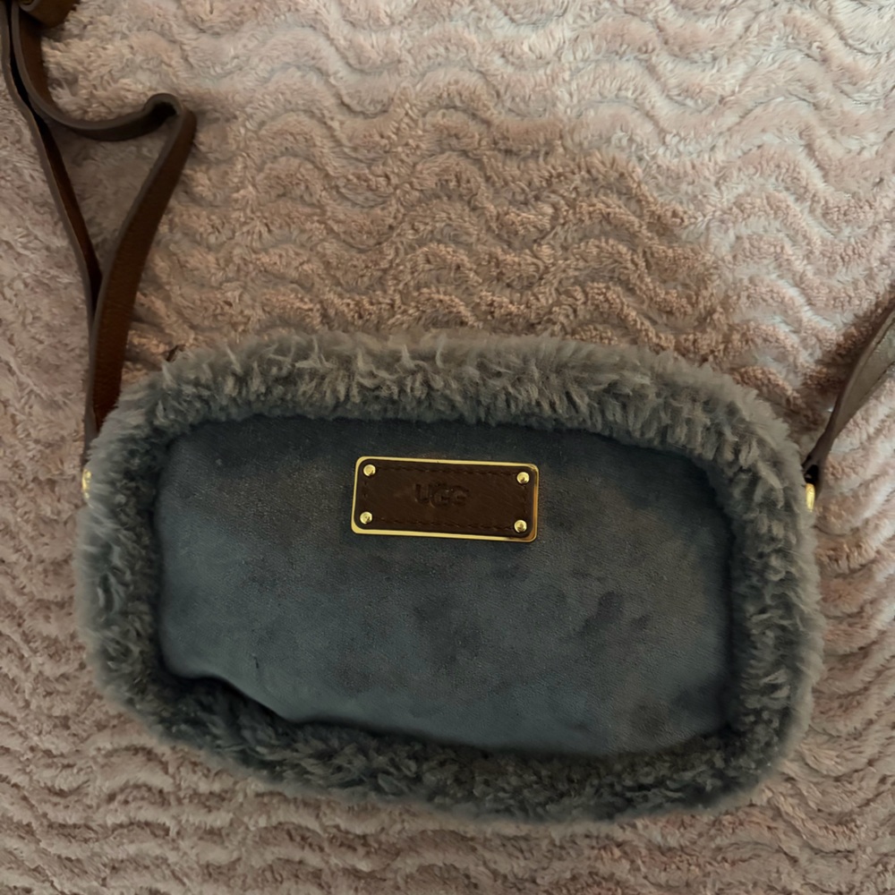 UGG Gray Shearling Fur-Trimmed Small Crossbody Bag with Wallet Card Slots - Picture 7 of 16
